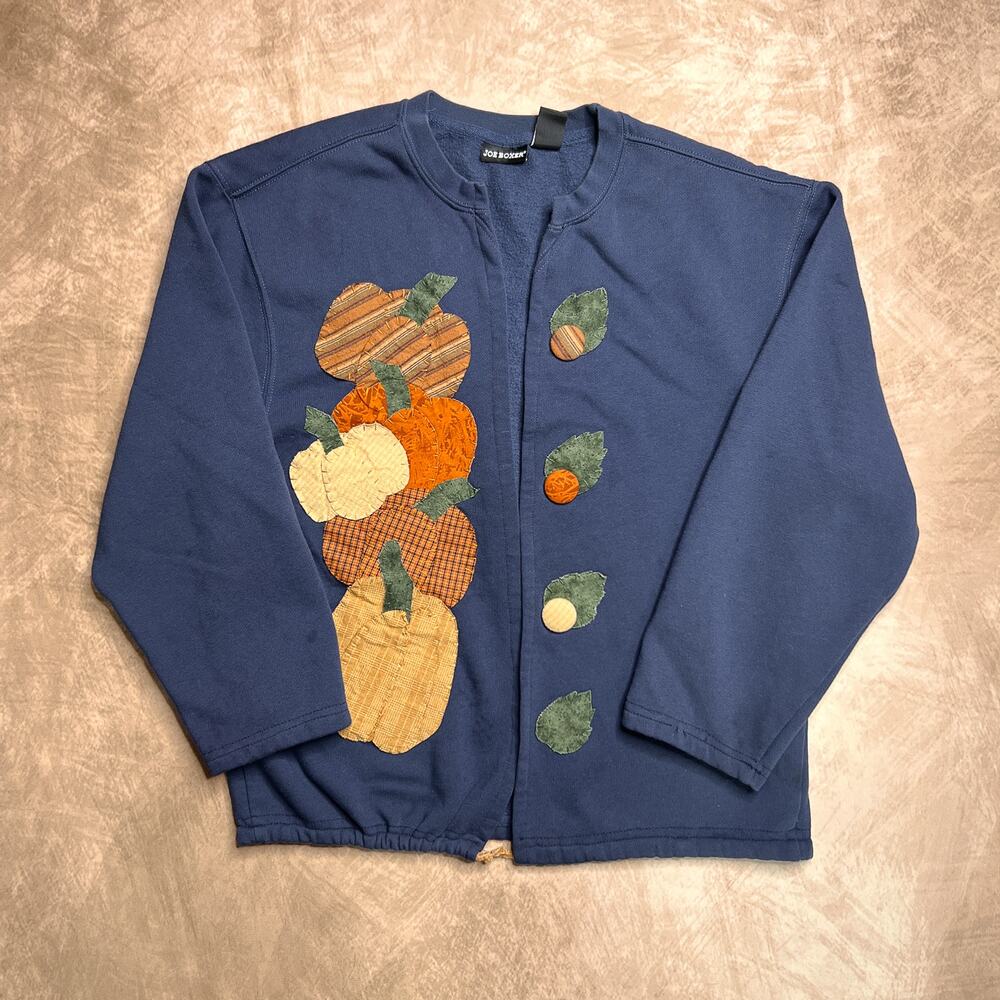 Handmade Patchwork Fall Pumpkin Open Front Cardigan Sweater Autumn Cottagecore